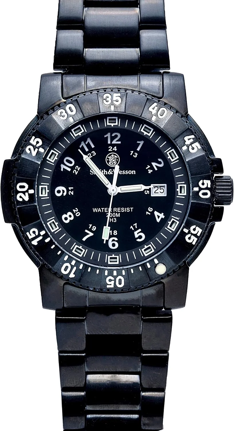 case, Bezel and Strap, 45mm, Stainless Steel & Rubber Strap Smith & Wesson Men's Commander decisive Watch, Tritium H3, 20ATM, Tactical Tough Military Watch, Titanium 