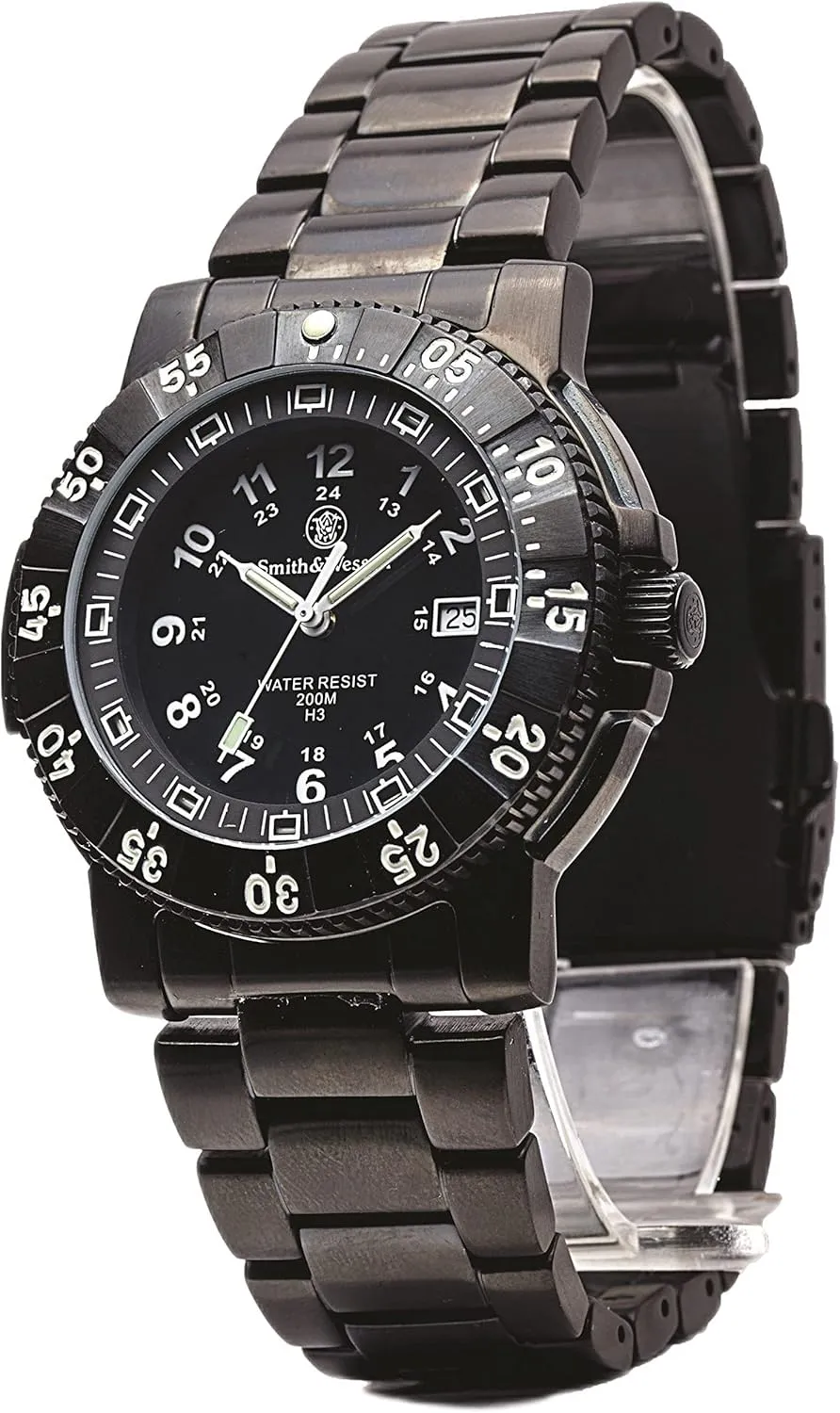 case, Bezel and Strap, 45mm, Stainless Steel & Rubber Strap Smith & Wesson Men's Commander decisive Watch, Tritium H3, 20ATM, Tactical Tough Military Watch, Titanium 