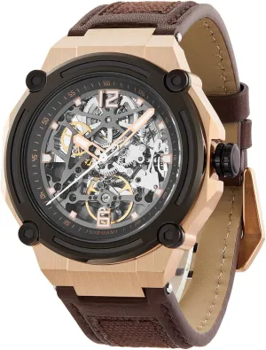 Case, Brown Leather Strap, Water Resistant, No Battery Needed, Pure Mechanical Power Men's Luxury Automatic Mechanical Skeleton probe influenza Watch, 47mm Silver 