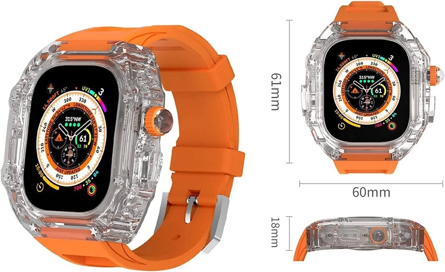 Case compulsory aesthetic Silicone Loop Band,For Apple Watch Ultra 49mm, Mod Kit 45/44mm Sport Band Full Protection Cover Case,For Iwatch Series 8 7 6 5 4 SE Transparent Clear 