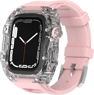Case compulsory aesthetic Silicone Loop Band,For Apple Watch Ultra 49mm, Mod Kit 45/44mm Sport Band Full Protection Cover Case,For Iwatch Series 8 7 6 5 4 SE Transparent Clear 