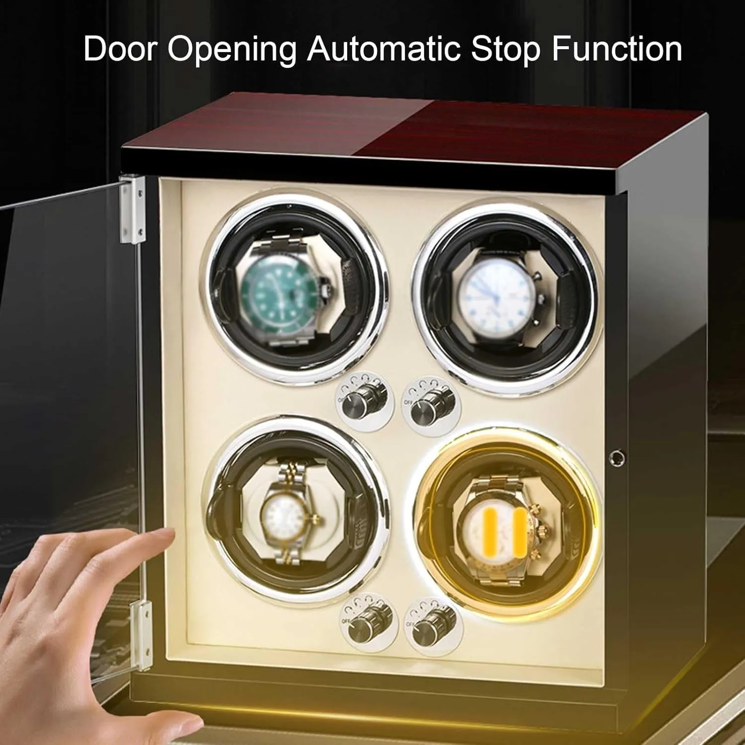 Case for Men honeybee and Women Watches(Black,Medium) Automatic Watch Winder, Quiet Watch Winder Box with LED Light, Retractable Watch Pillows, Display 