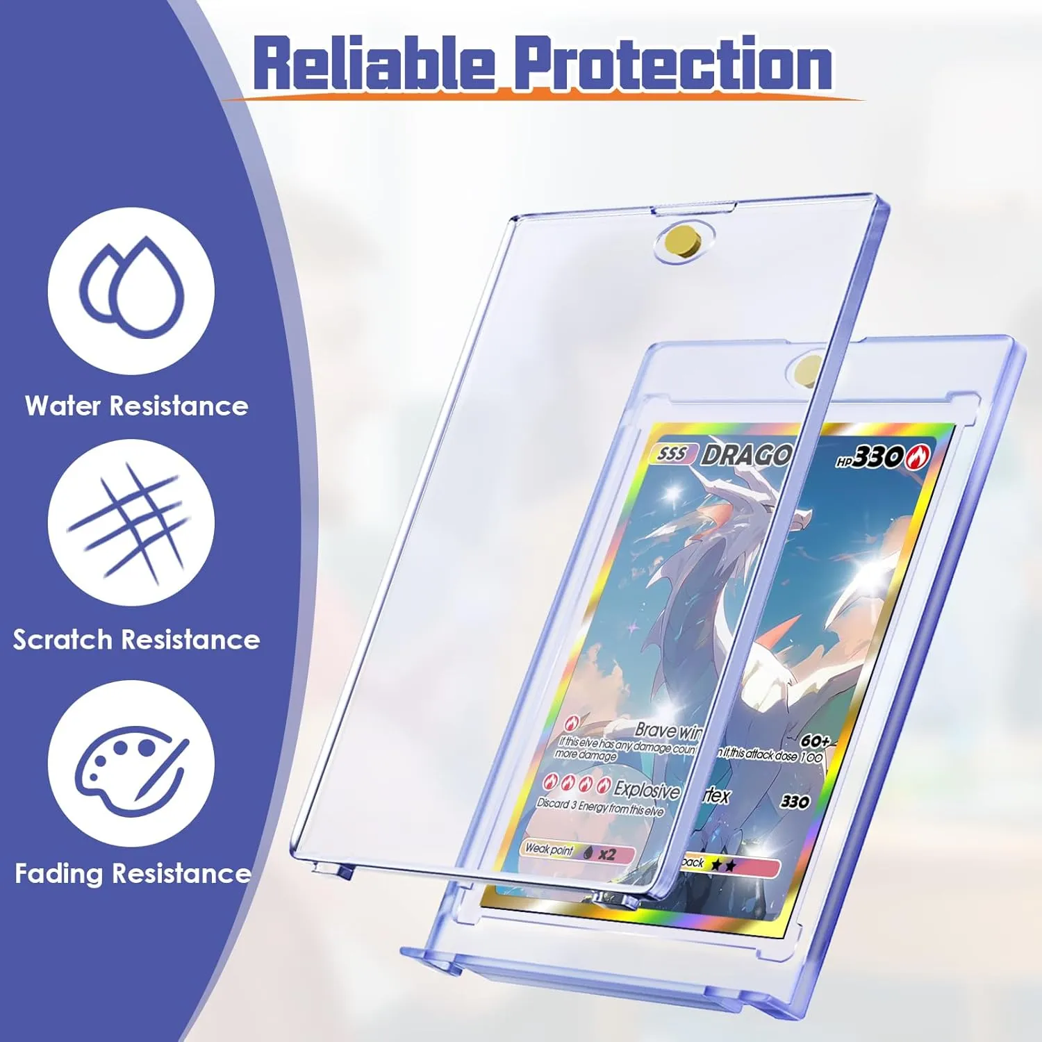 Case for Sports Cards, Game Cards, Standard Cards Storage and Display 24Pcs Magnetic Card Holders for Trading Card, summarization skin deficient wooden writer leisure Baseball Card Protectors with 24 Stands, 35pt Acrylic Hard Card Sleeves 