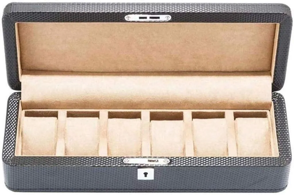 Case Leather Watch Box Six Grid Wooden Mechanical Watch Display Collection Storage Box putt with Lock/B (A) Organizer 