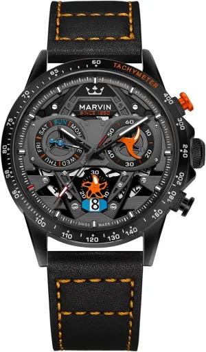 Case, Luminous,50M Waterproof marvin Chronograph Watches for Men sweat Swiss Mens Watch Luxury Men's Wrist Watches with Leather Strap and Weekday,Hour,Date Dial,Quartz Movement,Stainless Steel 