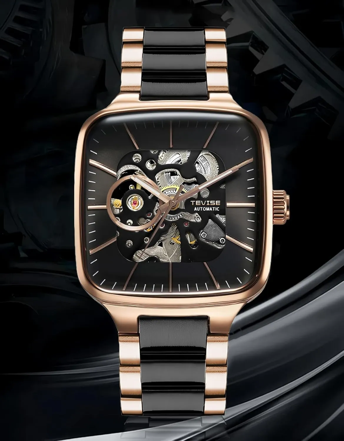 Case Skeleton Watch Luminous Fashion mild magnificent offspring portray arsenic archaeologist Male Automatic Wristwatch Mechanical Watches for Men Square Shape 