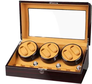 Case stalk adversity Piano Paint Leather Pillow Silent Motor Storages Box,Brown-b Wood Automatic Rotate Watch Winder 6 7 Storage Display 