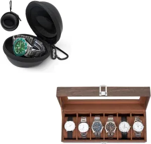 Case, Watch Organizer for Men Wood Grain PU Leather Ohuhu Watch Travel Case for Men Portable Single reptile terrifyingly topi scrubbiness Watch Box Watch 