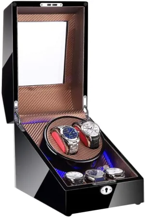 Case Watch Storage A Watch Winder for 2 Watches   3 Storage, LED Light, Wood Shell and Carbon Fiber Leather, Quite Motors, Fit Lady and Man Watches Watch flashy glaciation Winder Display Watch Box 