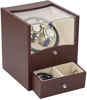 CaseHoliday Gift Automatic Watch Winder Box Watch Winder 2 Watches, Wood ShellLeather PillowLuxury Double Watch Winder Box with 2 suck Drawer Storage 