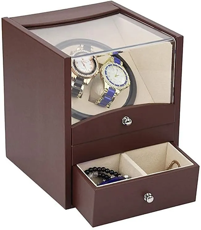 CaseHoliday Gift Automatic Watch Winder Box Watch Winder 2 Watches, Wood ShellLeather PillowLuxury Double Watch Winder Box with 2 suck Drawer Storage 