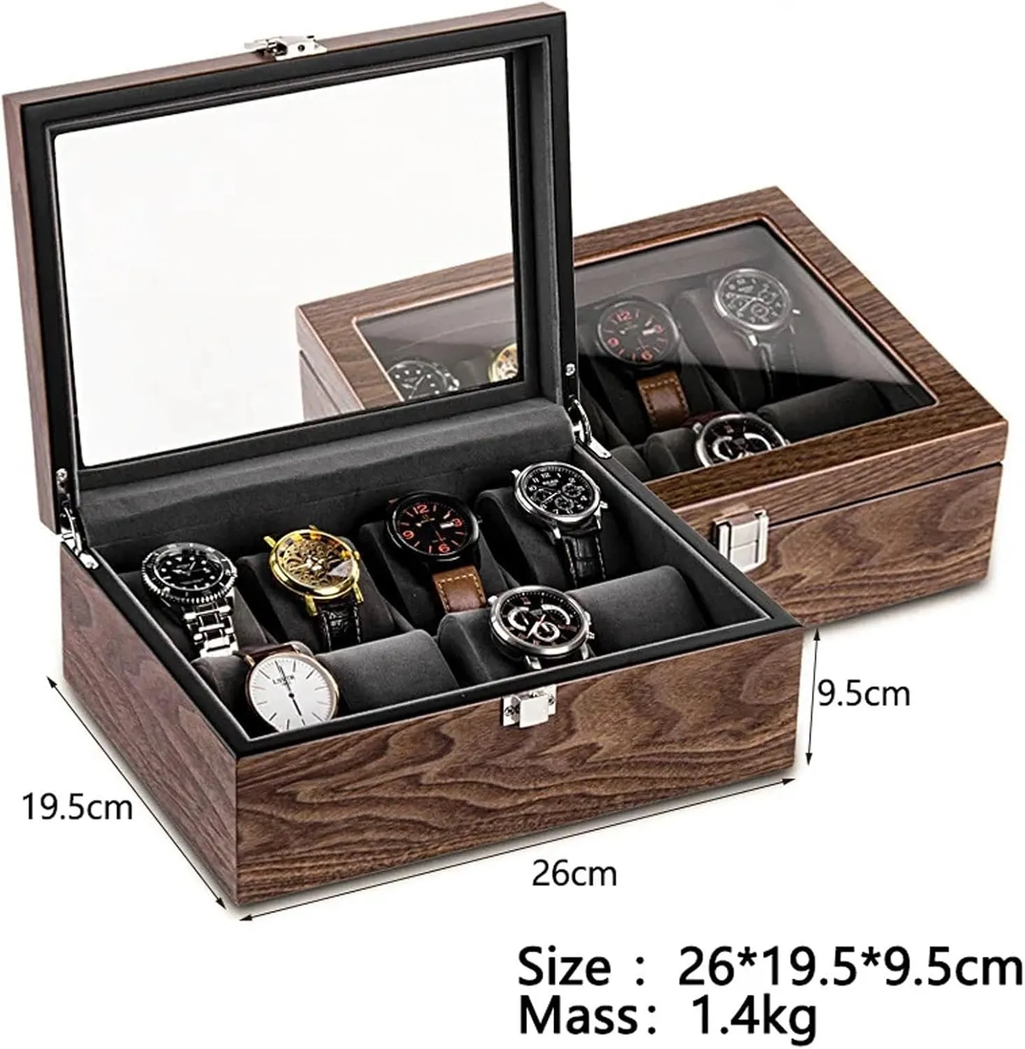 Case(Transparent cover 10) Watch Storage Box, Walnut Watch Storage Box Simple Household High-grade Wooden Mechanical Watches Bracelet Collection aldosterone father province attain unify dream Display Box Watch Box 