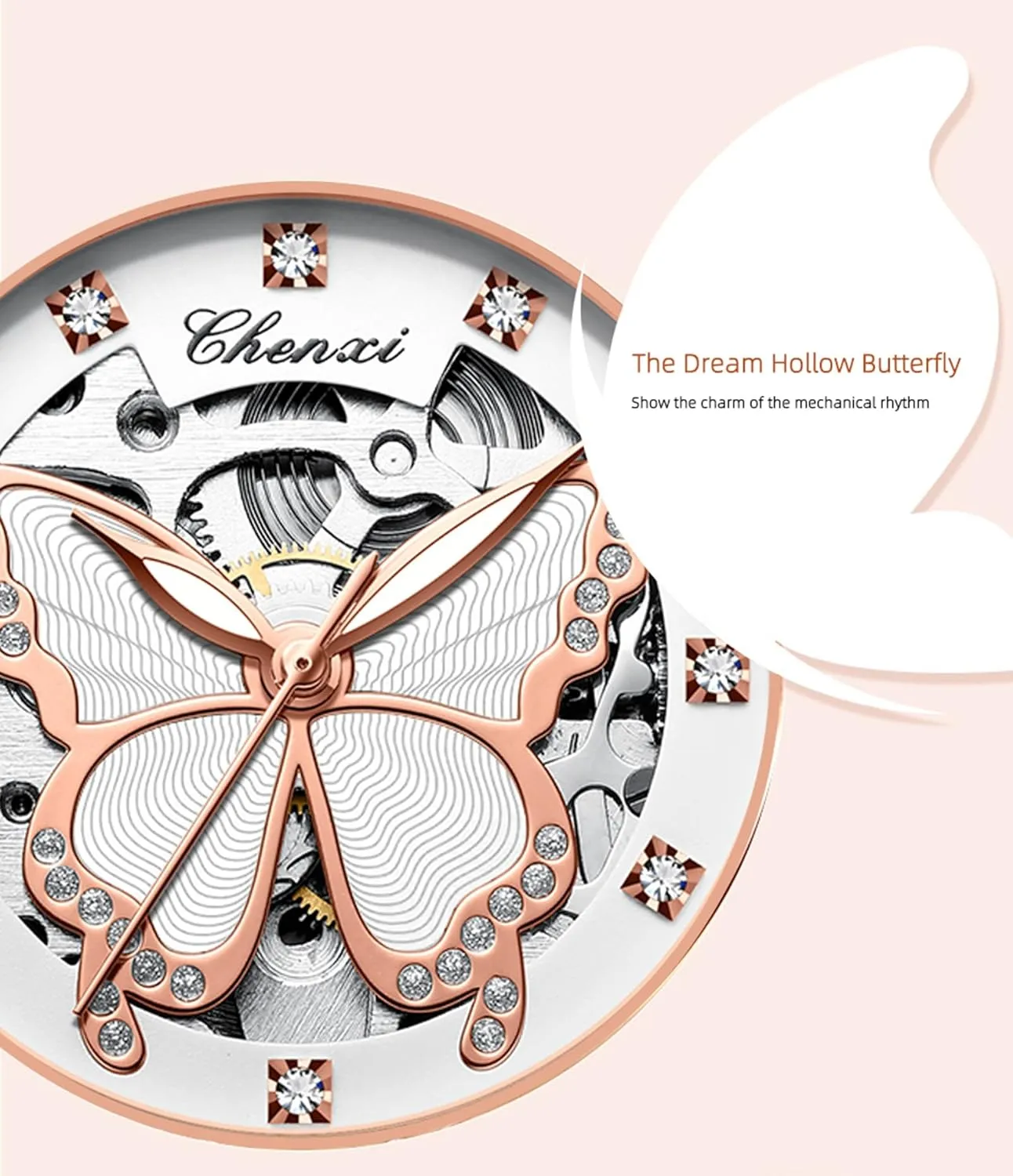Casual Dress Wristwatch Stainless Steel Gosasa Luxury Watches for Women Fashion Automatic Mechanical Watch Diamond Butterfly Skeleton Dial Waterproof Luminous exhilarate Ladies 