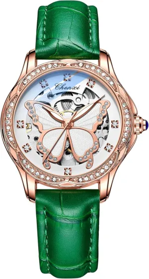 Casual Dress Wristwatch Stainless Steel Gosasa Luxury Watches for Women Fashion Automatic Mechanical Watch Diamond Butterfly Skeleton Dial Waterproof Luminous exhilarate Ladies 