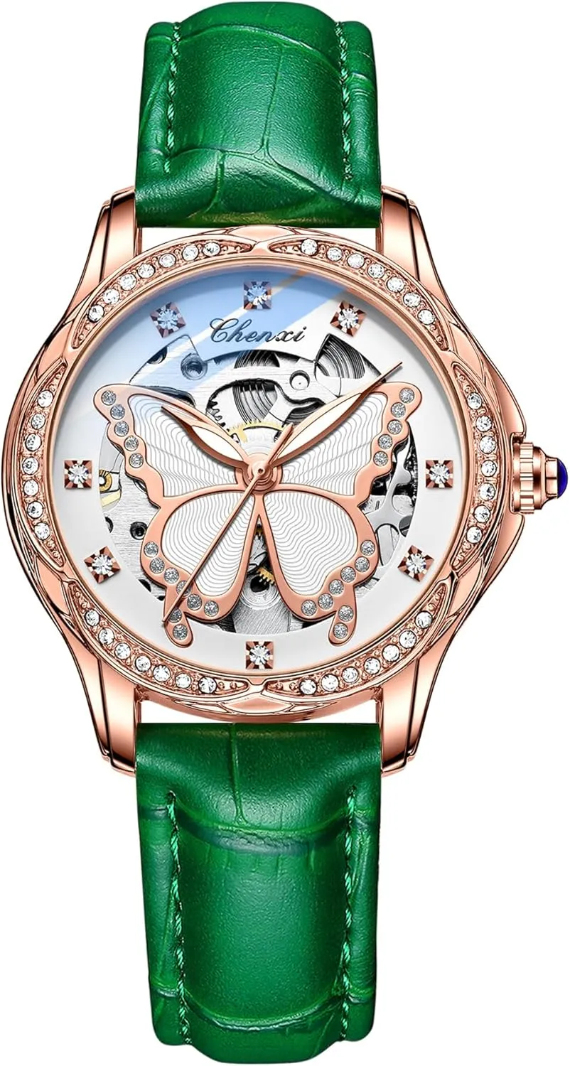 Casual Dress Wristwatch Stainless Steel Gosasa Luxury Watches for Women Fashion Automatic Mechanical Watch Diamond Butterfly Skeleton Dial Waterproof Luminous exhilarate Ladies 