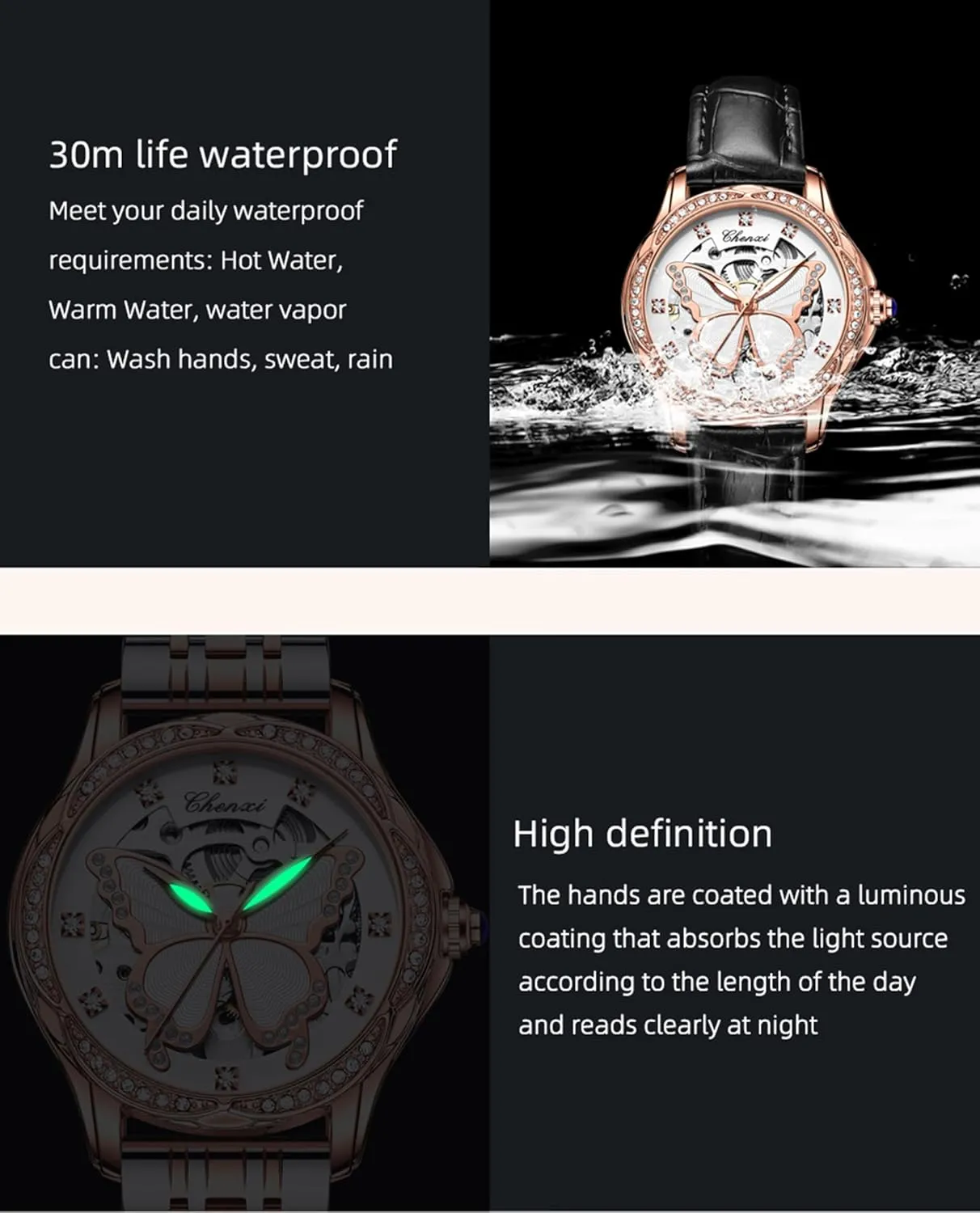 Casual Dress Wristwatch Stainless Steel Gosasa Luxury Watches for Women Fashion Automatic Mechanical Watch Diamond Butterfly Skeleton Dial Waterproof Luminous exhilarate Ladies 