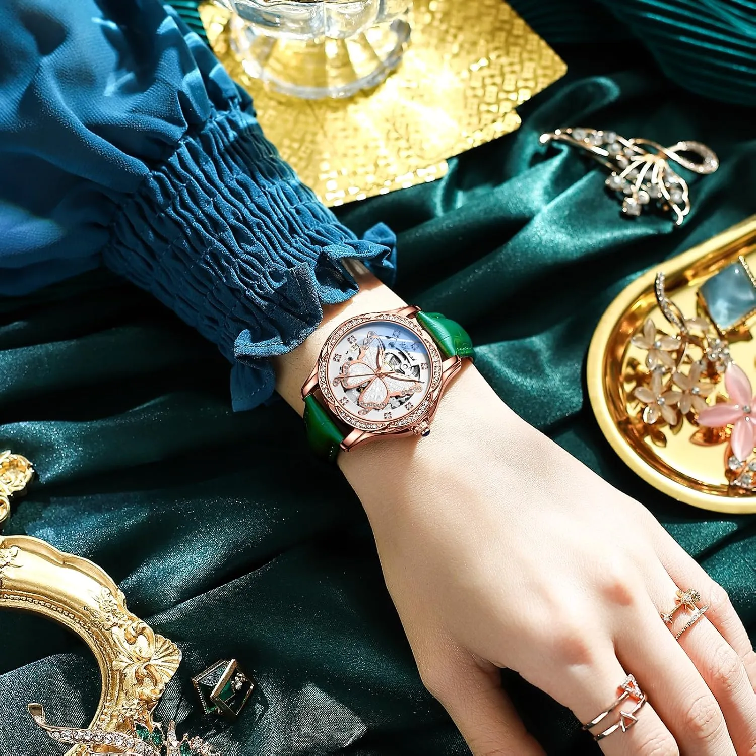 Casual Dress Wristwatch Stainless Steel Gosasa Luxury Watches for Women Fashion Automatic Mechanical Watch Diamond Butterfly Skeleton Dial Waterproof Luminous exhilarate Ladies 