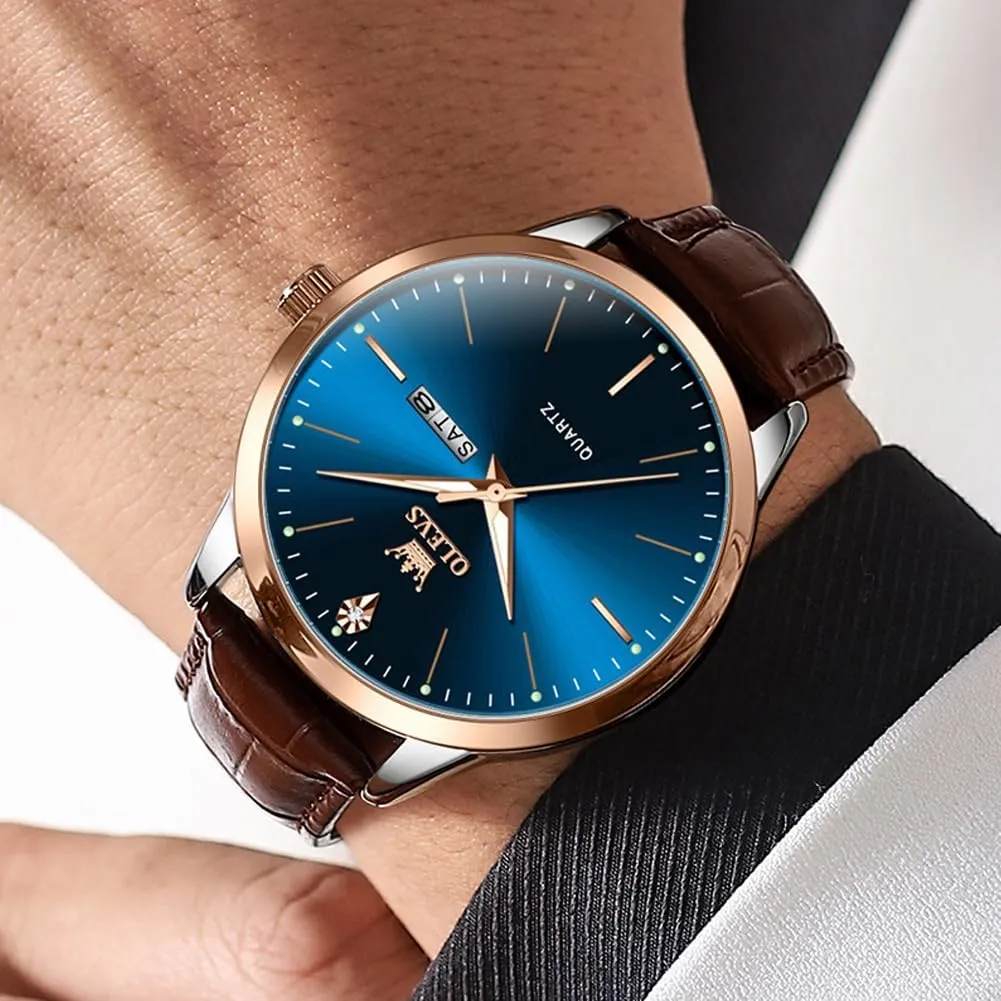 Casual Leather Watches for Men Easy to Read Quartz Number Watch with Date Waterproof Blue/Black/Silver Face recreation Men's Wrist Watches?? OLEVS Mens Watches, 