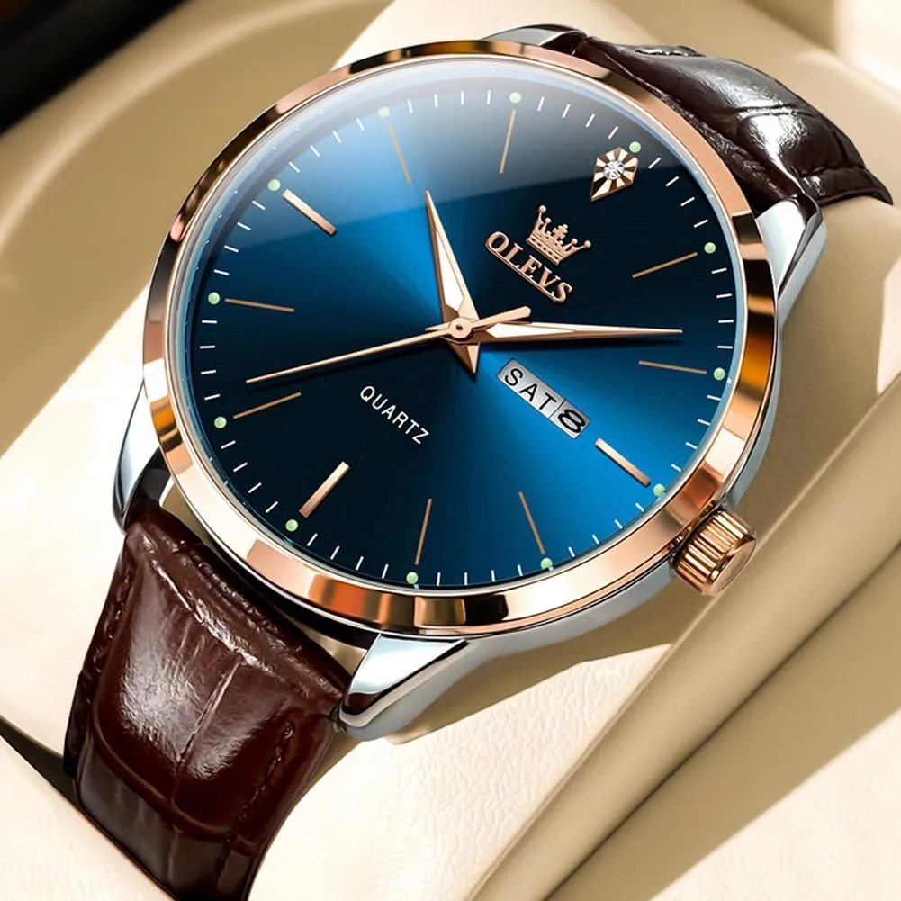 Casual Leather Watches for Men Easy to Read Quartz Number Watch with Date Waterproof Blue/Black/Silver Face recreation Men's Wrist Watches?? OLEVS Mens Watches, 