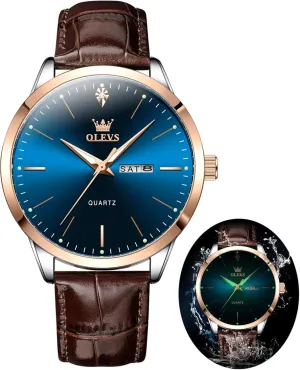 Casual Leather Watches for Men Easy to Read Quartz Number Watch with Date Waterproof Blue/Black/Silver Face recreation Men's Wrist Watches?? OLEVS Mens Watches, 