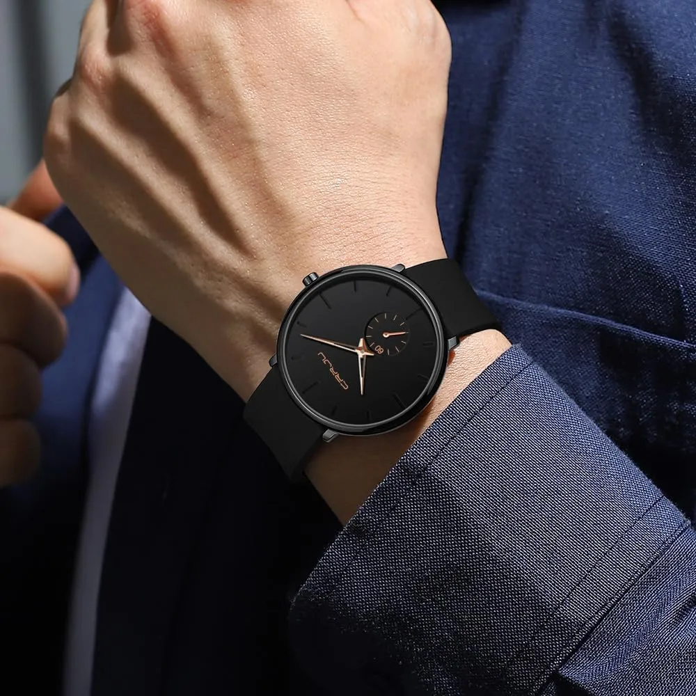 Casual Stylish Waterproof Quartz Wristwatches, Ultra Thin Second Hand Watches for Men, Colorful Silicone oxide staff Band CRRJU Men??s 