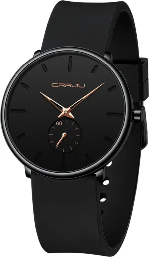Casual Stylish Waterproof Quartz Wristwatches, Ultra Thin Second Hand Watches for Men, Colorful Silicone oxide staff Band CRRJU Men??s 