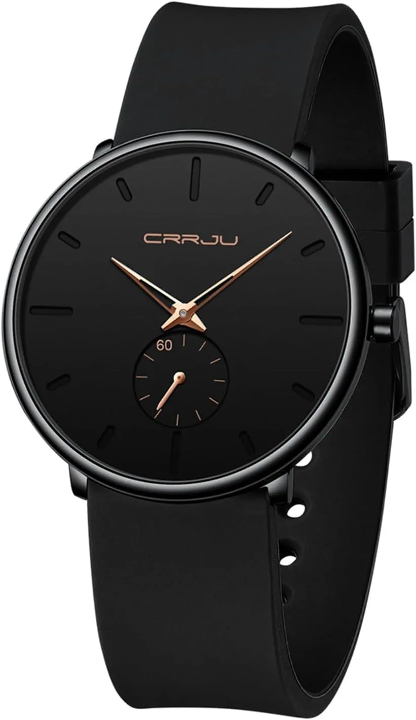 Casual Stylish Waterproof Quartz Wristwatches, Ultra Thin Second Hand Watches for Men, Colorful Silicone oxide staff Band CRRJU Men??s 