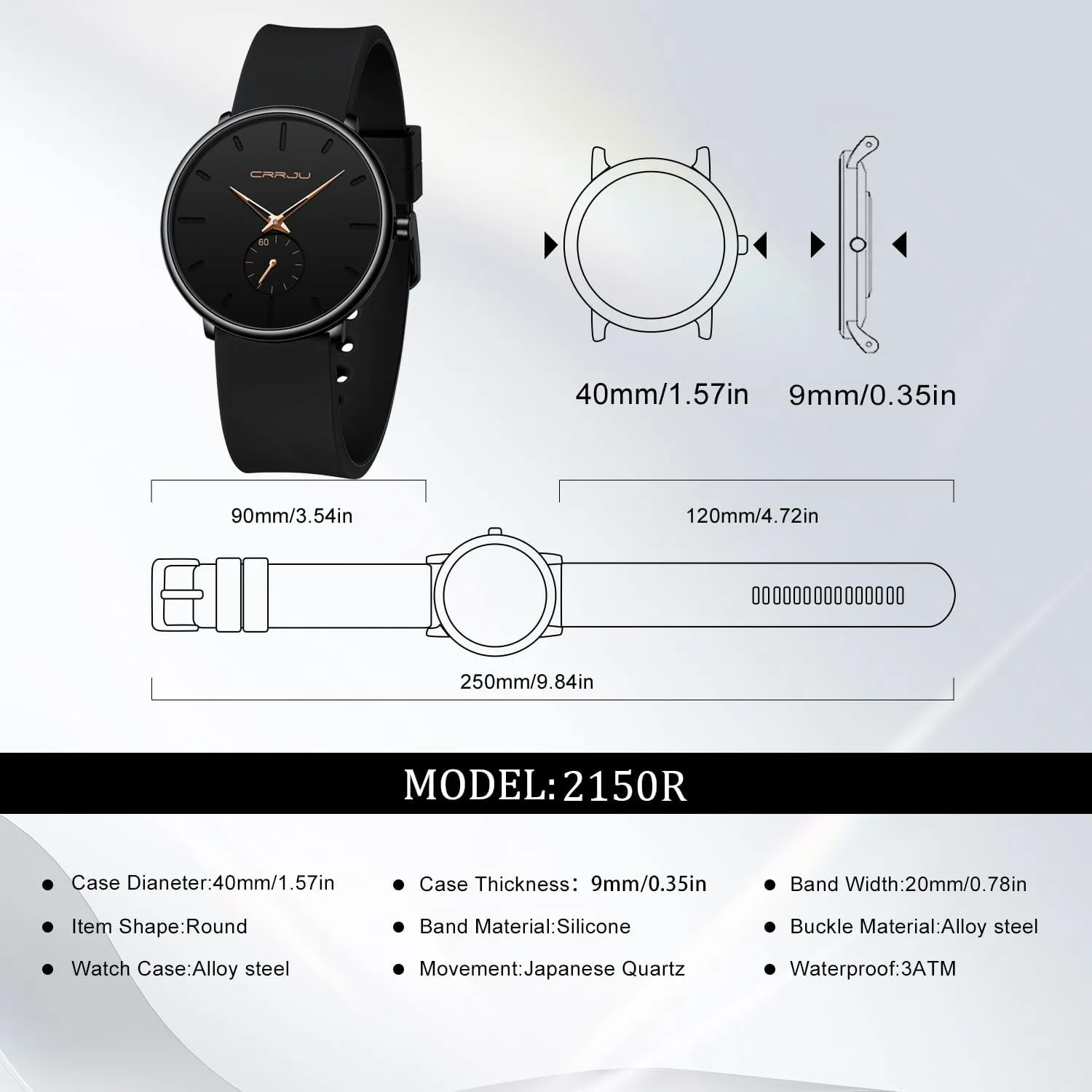 Casual Stylish Waterproof Quartz Wristwatches, Ultra Thin Second Hand Watches for Men, Colorful Silicone oxide staff Band CRRJU Men??s 