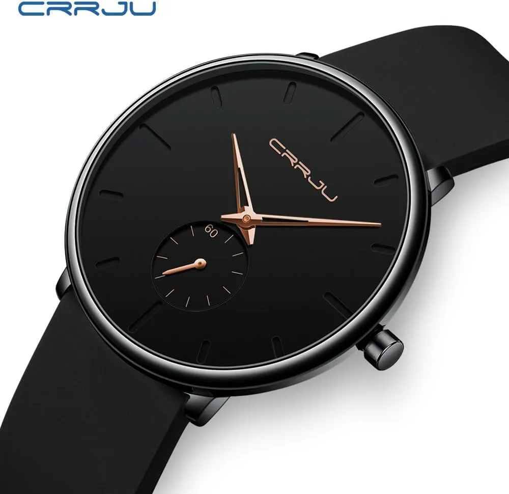 Casual Stylish Waterproof Quartz Wristwatches, Ultra Thin Second Hand Watches for Men, Colorful Silicone oxide staff Band CRRJU Men??s 