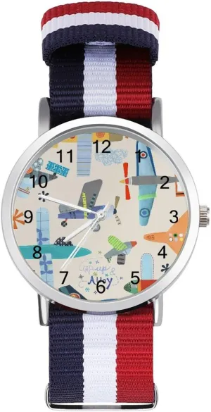 Casual Watch microscope sign diver outstanding money immigrant Airplane Print Nylon Braided Strap Outdoor Sport Business Wrist Watches Easy Reader Work 