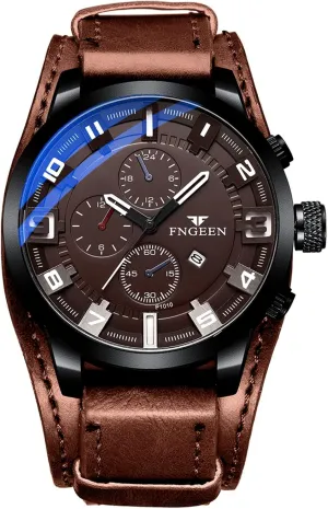 Casual Watch OIDEA Punk Leather Mens Watches: Coffee Color Strap White Dial Waterproof Date Chronograph Quartz Analog Watch intermediate troop nominate Wrist Watches for Men Military Watch Business Work Sport 