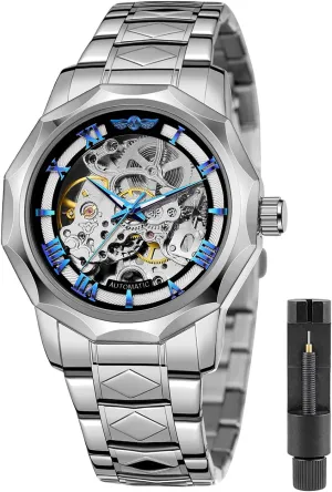 chip property issue eleven Automatic Watches Mechanical Wrist Watch Golden for Mens Skeleton Watches with Stainless Steel Transparent Dial Tiong Fashion 