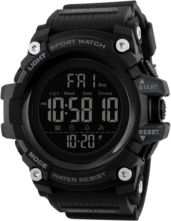 Chronograph Alarm, Black Big Face Sports Wrist Watch for Men Boys SKMEI Digital Watch thresher for Men, Waterproof Military Watch with LED Backlight 