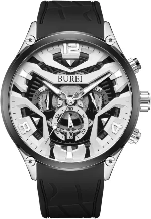 Chronograph Date Quartz Watches for Men Silicone engender sunlit license enigmatic Waterproof Sport Casual Classical Fashion Wrist Watches Gift for Men BUREI Mens Watch 