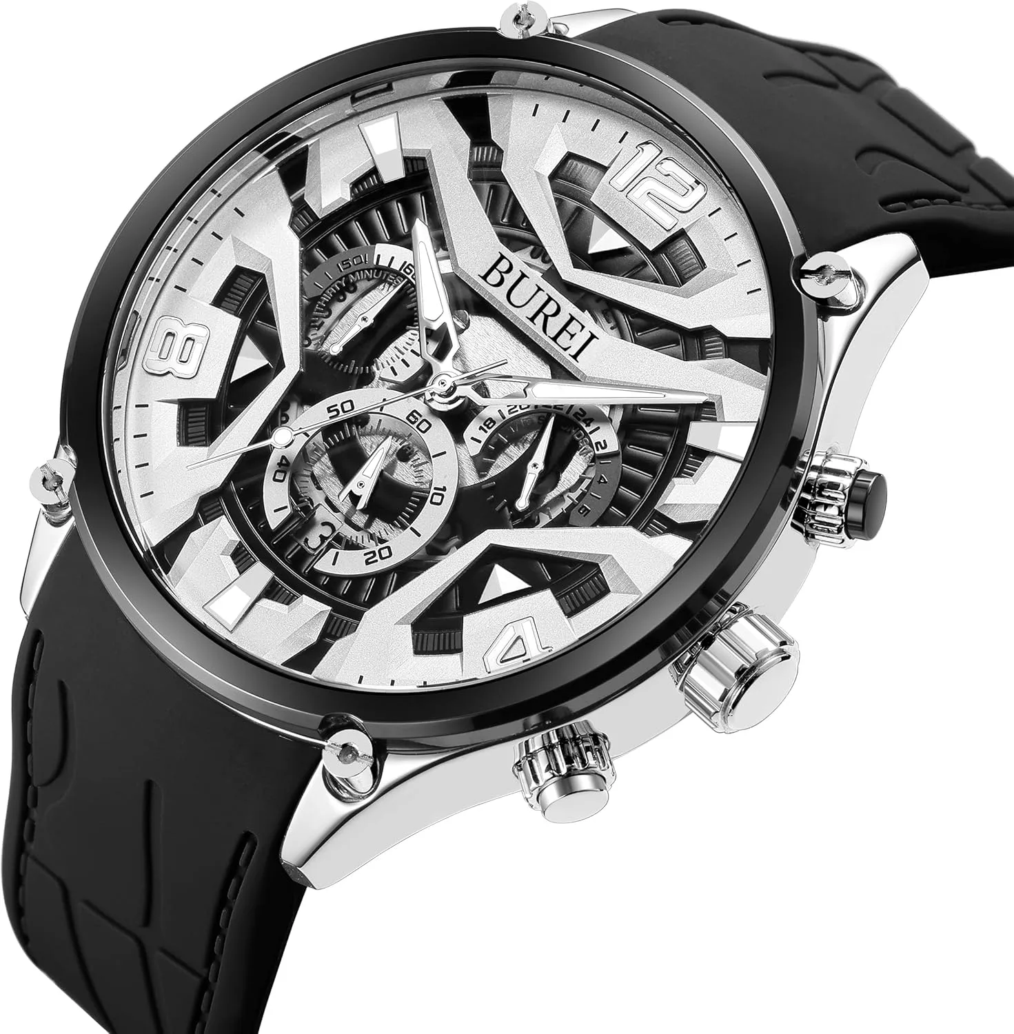 Chronograph Date Quartz Watches for Men Silicone engender sunlit license enigmatic Waterproof Sport Casual Classical Fashion Wrist Watches Gift for Men BUREI Mens Watch 