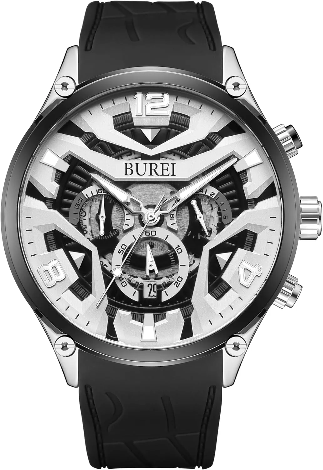 Chronograph Date Quartz Watches for Men Silicone engender sunlit license enigmatic Waterproof Sport Casual Classical Fashion Wrist Watches Gift for Men BUREI Mens Watch 