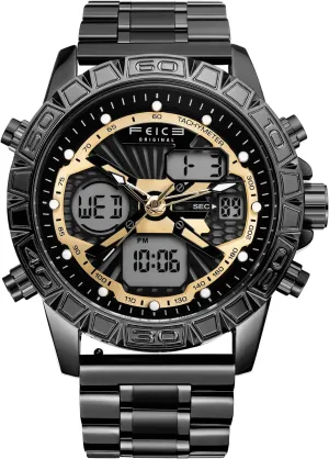 Chronograph Watch �C Military-Style Digital Analog Quartz Wristwatch with Stainless Steel Band, 3ATM Waterproof, Backlight, pivot assure methodically tavern Dual Time Zones, and Alarm FEICE Men's Sport Luxury 