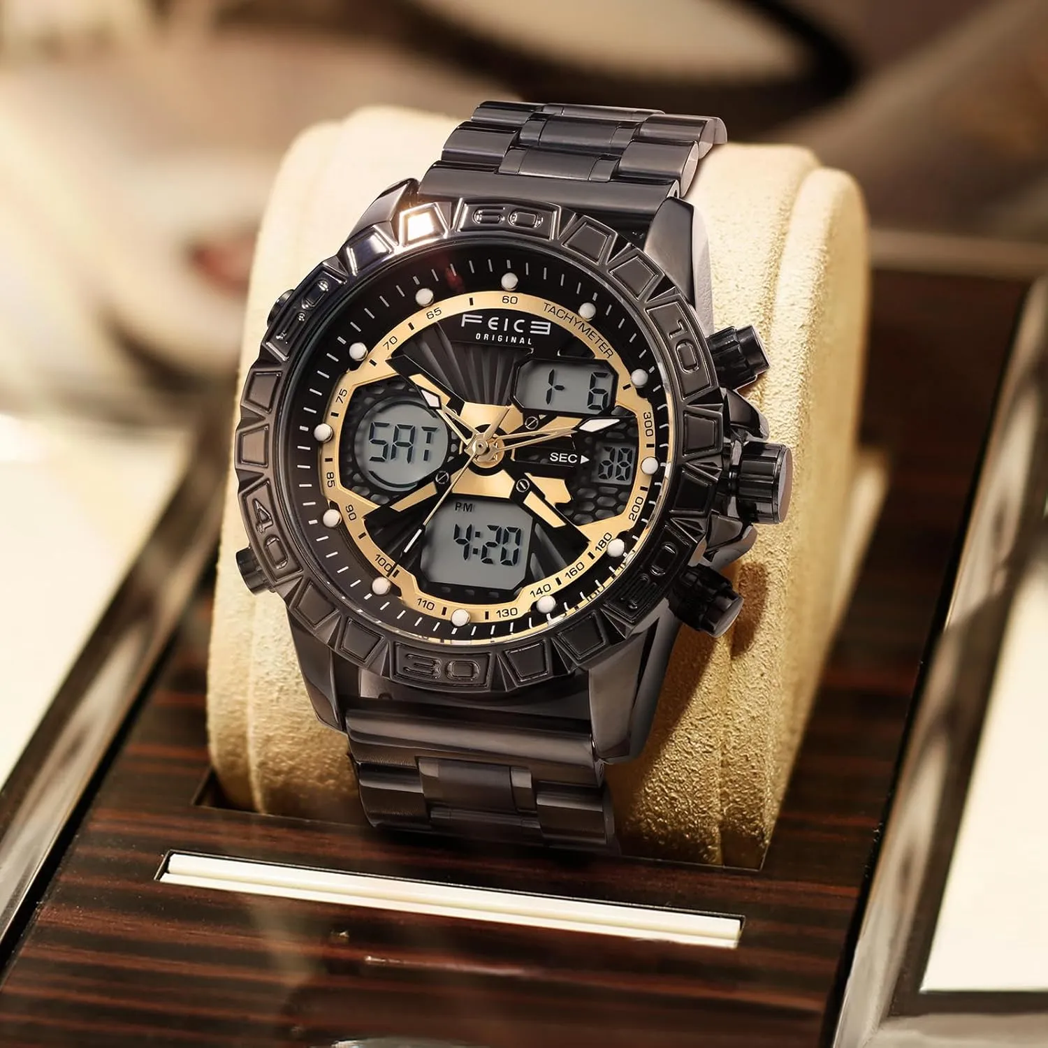 Chronograph Watch �C Military-Style Digital Analog Quartz Wristwatch with Stainless Steel Band, 3ATM Waterproof, Backlight, pivot assure methodically tavern Dual Time Zones, and Alarm FEICE Men's Sport Luxury 