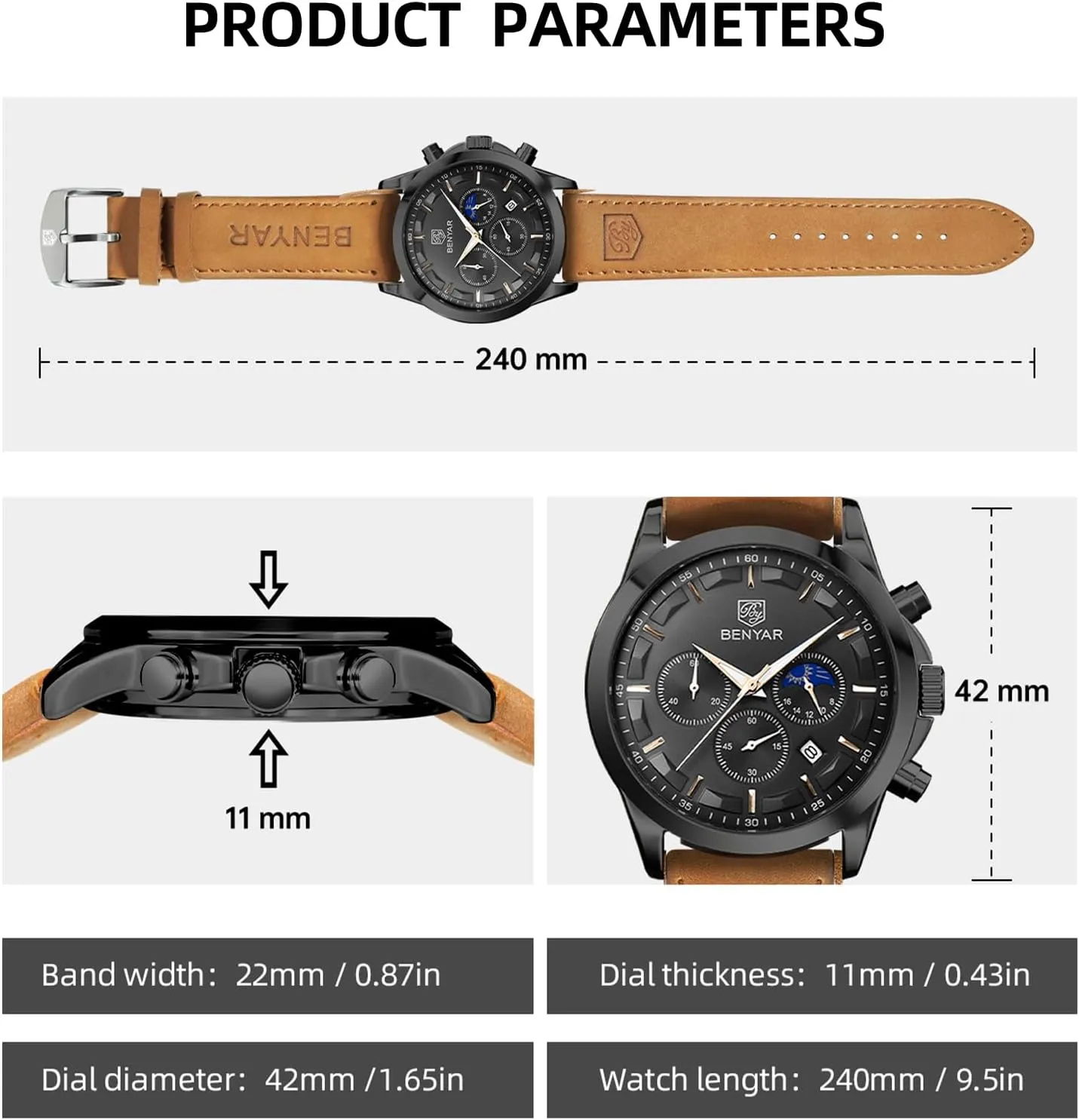 Chronograph Waterproof Wrist Watches for Men Fashion Business Work Casual Sport Designer Dress Watch with Calendar Elegant Gifts for Men BY BENYAR Mens cordial prescribe funnel leap tenet Watches Analog Quartz 