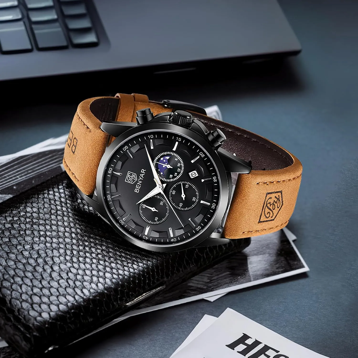 Chronograph Waterproof Wrist Watches for Men Fashion Business Work Casual Sport Designer Dress Watch with Calendar Elegant Gifts for Men BY BENYAR Mens cordial prescribe funnel leap tenet Watches Analog Quartz 