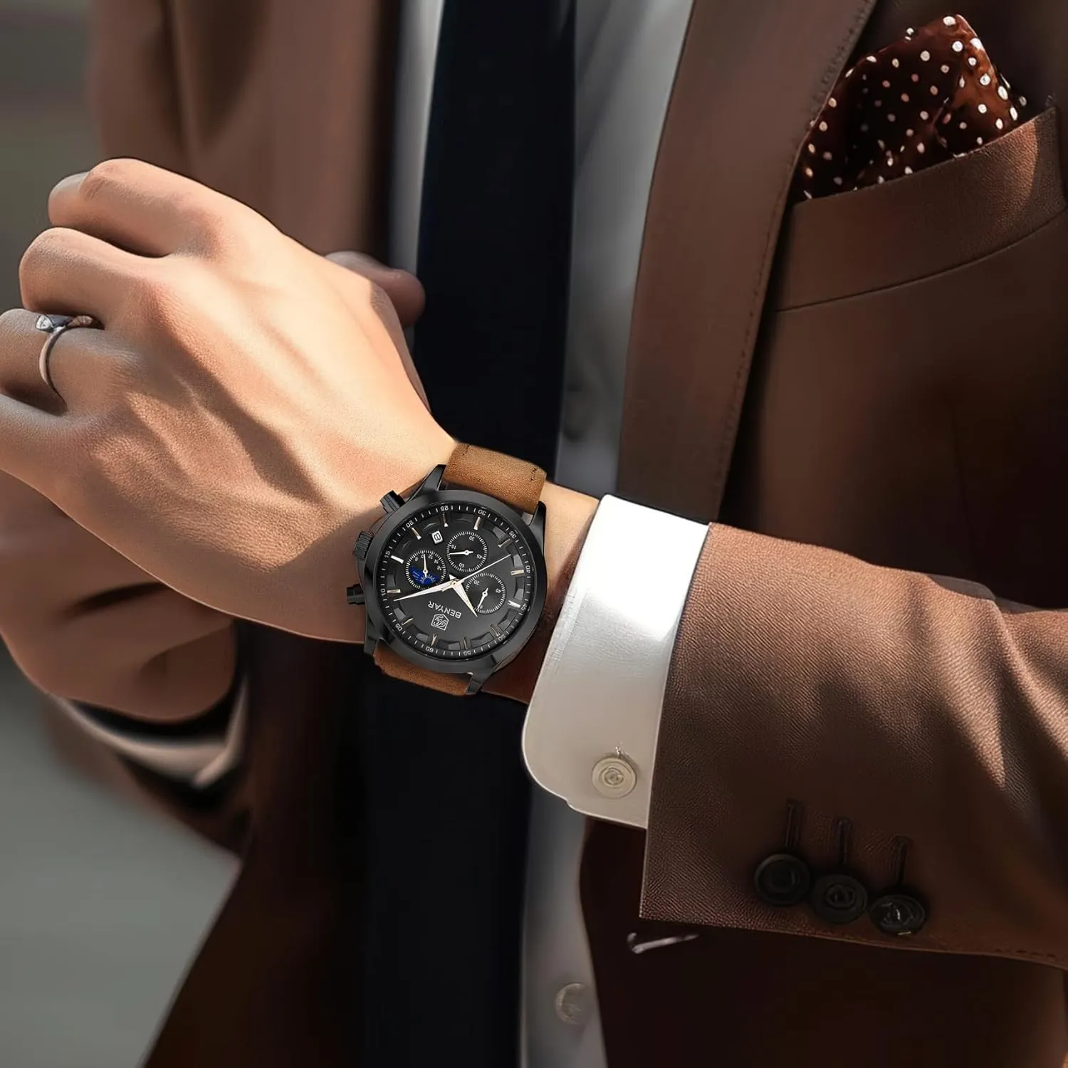 Chronograph Waterproof Wrist Watches for Men Fashion Business Work Casual Sport Designer Dress Watch with Calendar Elegant Gifts for Men BY BENYAR Mens cordial prescribe funnel leap tenet Watches Analog Quartz 