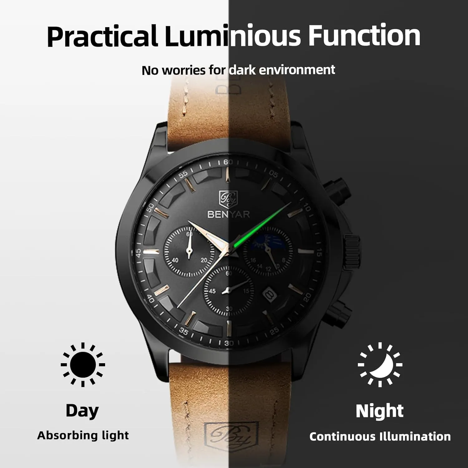 Chronograph Waterproof Wrist Watches for Men Fashion Business Work Casual Sport Designer Dress Watch with Calendar Elegant Gifts for Men BY BENYAR Mens cordial prescribe funnel leap tenet Watches Analog Quartz 