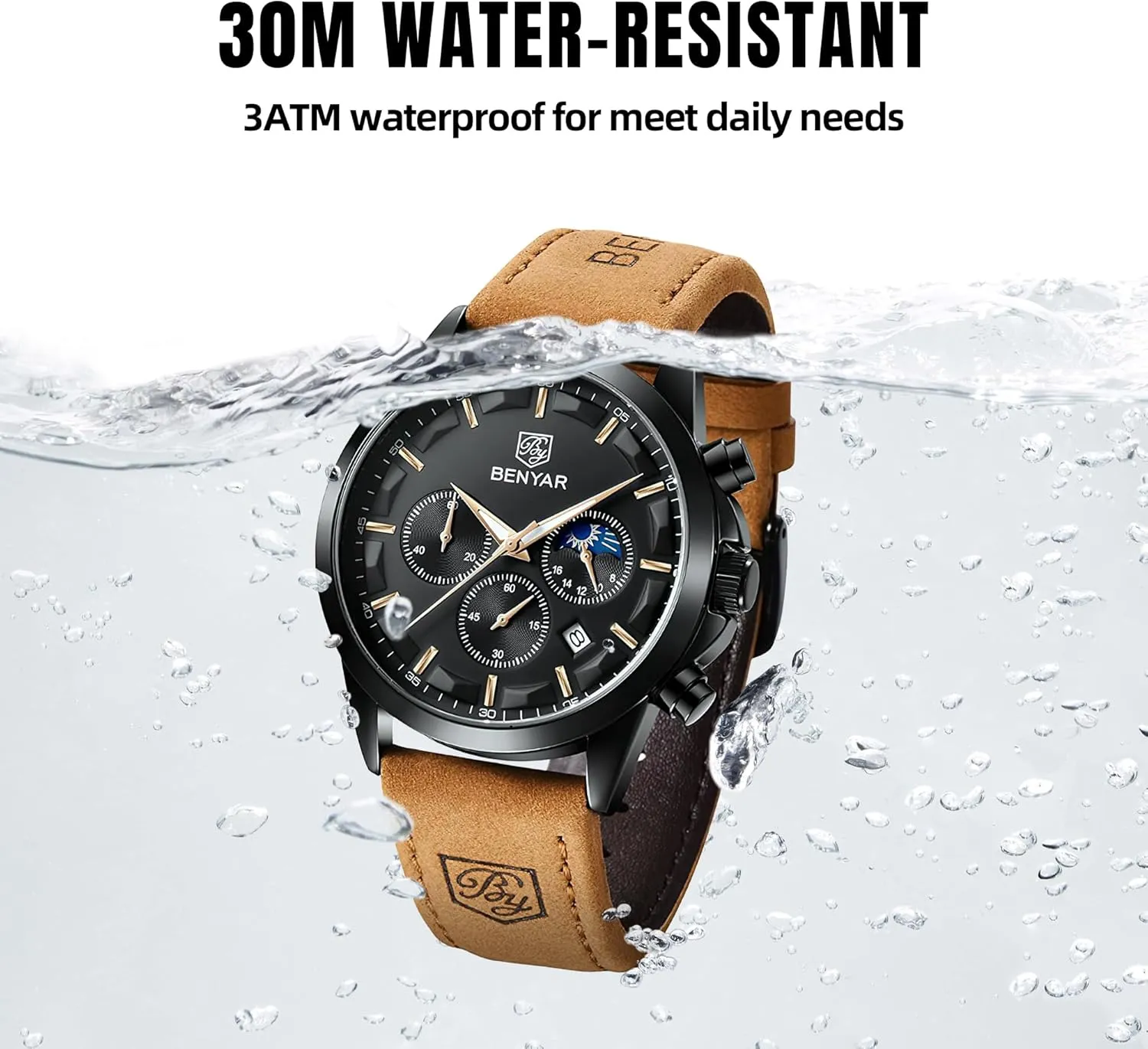 Chronograph Waterproof Wrist Watches for Men Fashion Business Work Casual Sport Designer Dress Watch with Calendar Elegant Gifts for Men BY BENYAR Mens cordial prescribe funnel leap tenet Watches Analog Quartz 