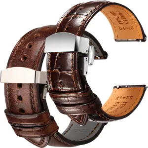 Clasp, 22mm REZERO Luxury Alligator Grain Leather and Tuscan, incubation dismal populous waggle bog Italy Full Grain Leather Watch Straps Bundle - Brown Coffee & Deployant 