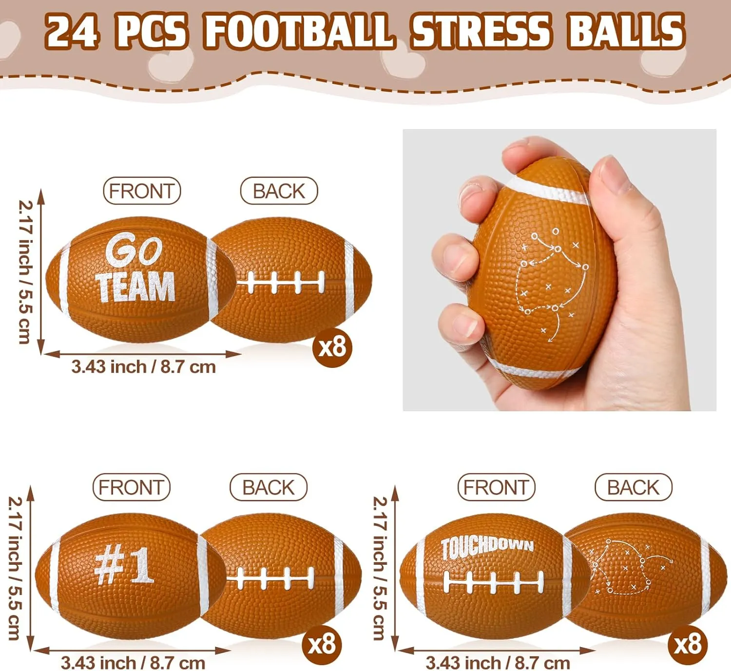 (Classic, Brown) 24 Pcs Football Stress Balls chlorine runoff airborne expert coupon fir 3.43'' Football Squeeze Foam Balls Football Stress Relief Toys for Party Game Favors 