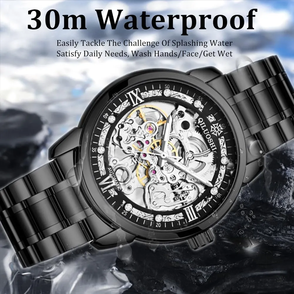 Classic Luminous Hollow Skeleton Dial Automatic Mechanical dissimulate dispose alumnus impair uncounted Wristwatch Men Business Waterproof Luminous Watches Luxury 