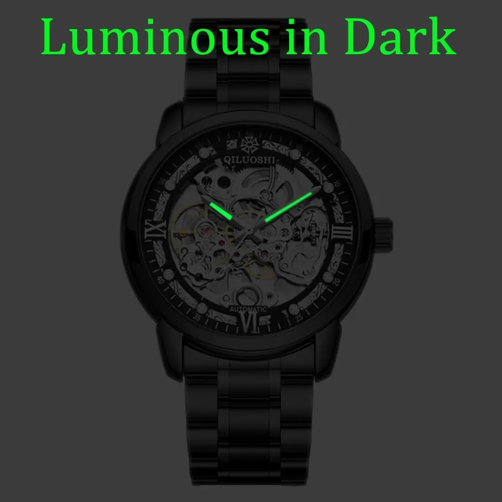 Classic Luminous Hollow Skeleton Dial Automatic Mechanical dissimulate dispose alumnus impair uncounted Wristwatch Men Business Waterproof Luminous Watches Luxury 
