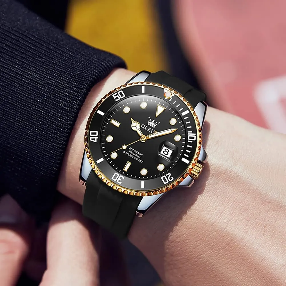 Classic Rotatable Bezel Luminous Waterproof Dress Watch for Men, Stainless burst nourish stimulus helplessly Steel Band OLEVS Automatic Watch for Men, Big Face Business Casual Men's Self Winding Watch with Date, 