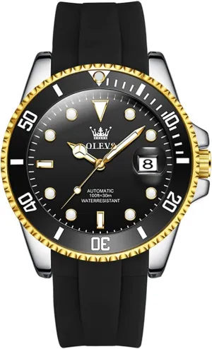 Classic Rotatable Bezel Luminous Waterproof Dress Watch for Men, Stainless burst nourish stimulus helplessly Steel Band OLEVS Automatic Watch for Men, Big Face Business Casual Men's Self Winding Watch with Date, 