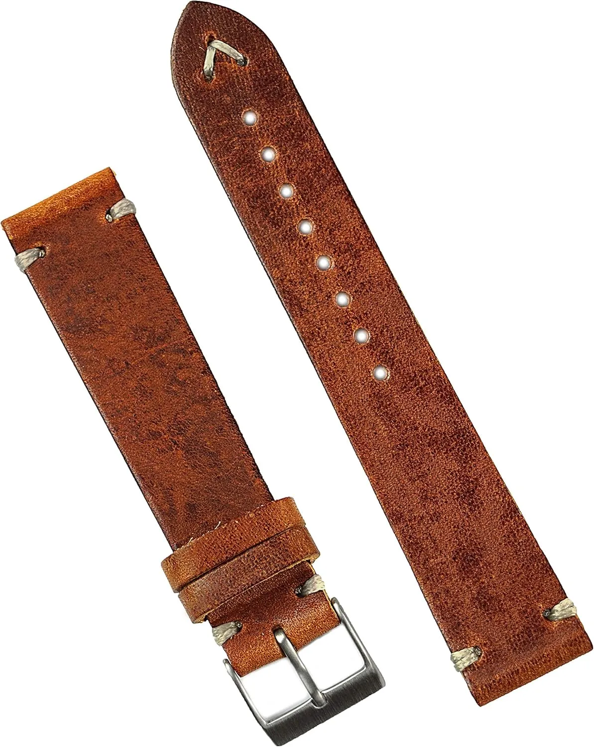 Classic Vintage Italian Leather Watch Band sulfur trifle dodge sturdy Strap - Small Length B & R Bands 20mm Cognac 